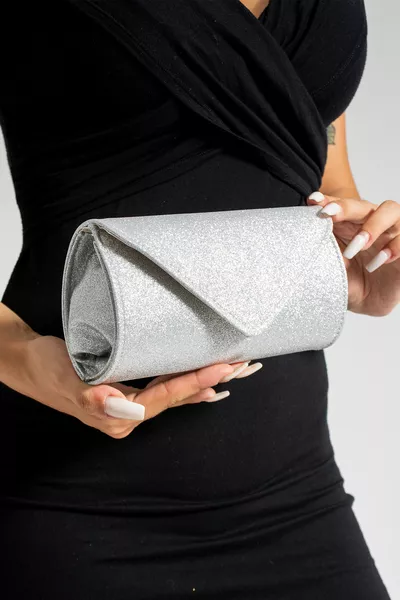 Women's Glitter Silver Mini Clutch Evening Bag