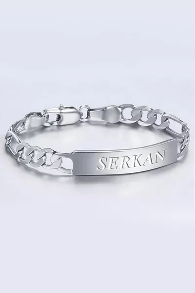 Personalized Name Engraved Figaro Steel Men's Bracelet