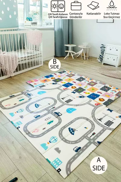 Tapis de jeu pour enfants éducatif et amusant réversible et pliable (cm)