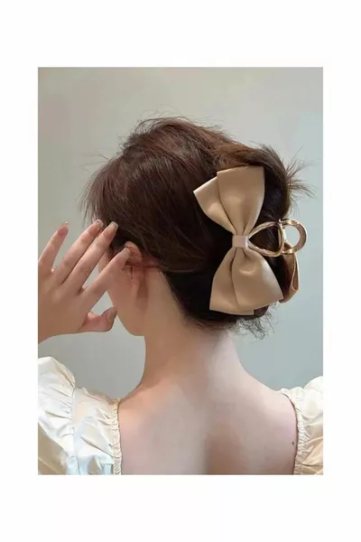 Женская заколка для волос с золотой пряжкой, кремовая в клетку с бантом