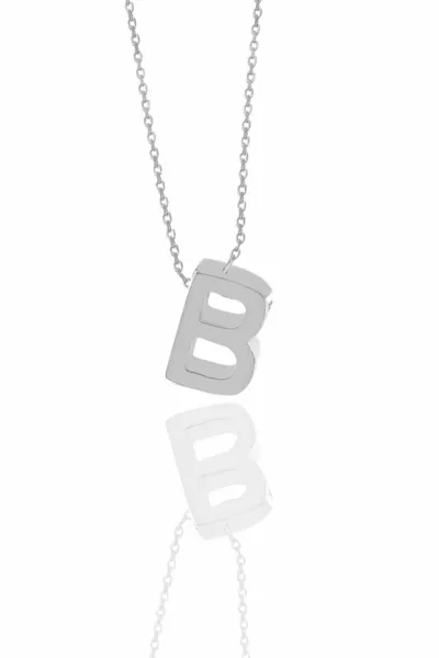 Silver Rhodium 3D Minimal B Letter Necklace