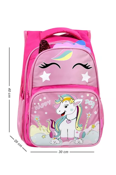 Pink Unicorn Printed, Waterproof, Orthopedic Back Feature, Elementary School Backpack + Lunch Bag