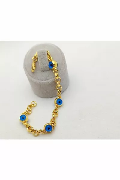  Ayar Altın Kaplama Nazar Boncuklu Şık Bileklik