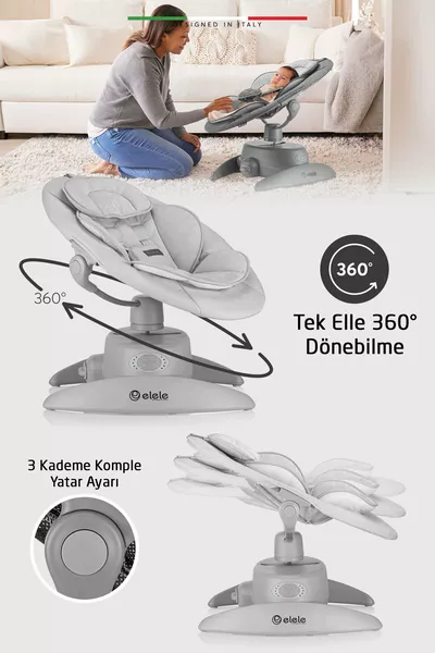 كرسي هزاز كهربائي فاخر من روما للأطفال ° قابل للدوران بدرجات باللون الرمادي