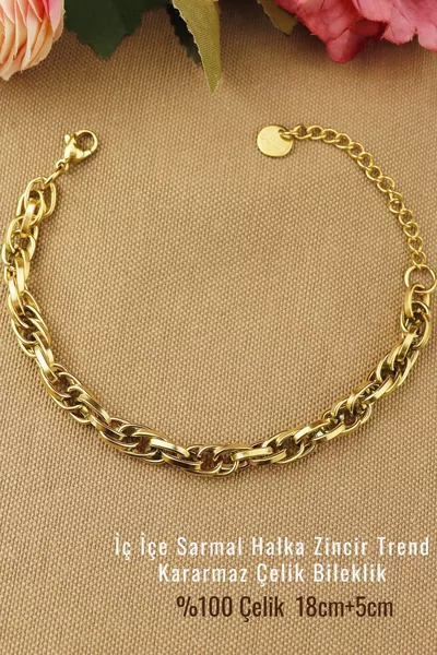 Bracciale in Acciaio - Anello a Spirale Intrecciata L in Acciaio Inossidabile, Non Sbiadisce, Moda, Bracciale in Acciaio +5 cm