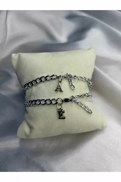 Non-Tarnish Steel 2-Letter Bracelet Lover/Couple/Friend Bracelet Letter Detail Bracelet (2 Pieces)