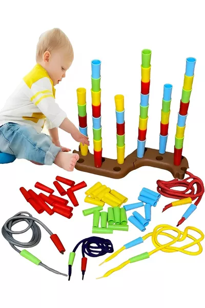 لعبة تركيب الأبراج بالأجزاء، لعبة تركيب الأنابيب على الحبل، إدراك الألوان، المهارات الحركية، مكعبات البناء، لعبة الذكاء