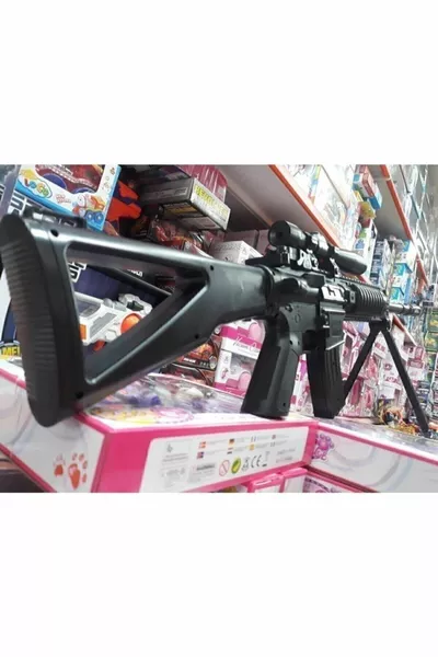 Lazerli Susturuculu Dürbünlü Dipçikli Silahlı Mermi Atan Oyuncak Tabanca - Oyuncak Tüfek