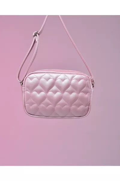 Icone Children's Quilted Heart Detail Shoulder Bag Pink