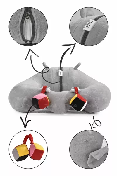 Coussin de soutien pour bébé avec jouets - Siège bébé anti-basculement - Grand siège bébé en fibres gris