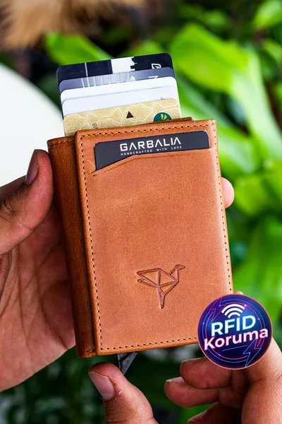 Кожаный кошелек Crazy с механизмом блокировки RFID, коричневый