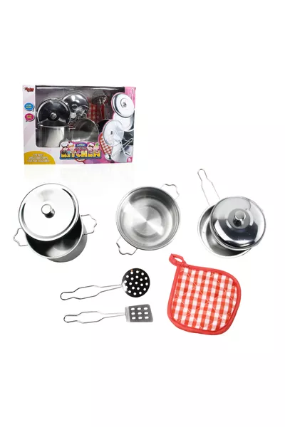 Metal Pot, Pan, and Cooking Toy Kitchen Set