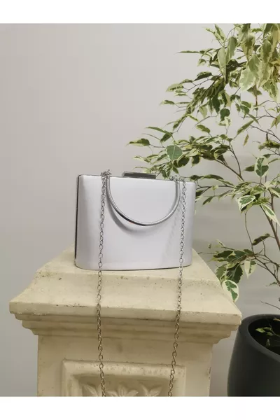 Borsa da Donna Clutch in Raso Argento da Sera