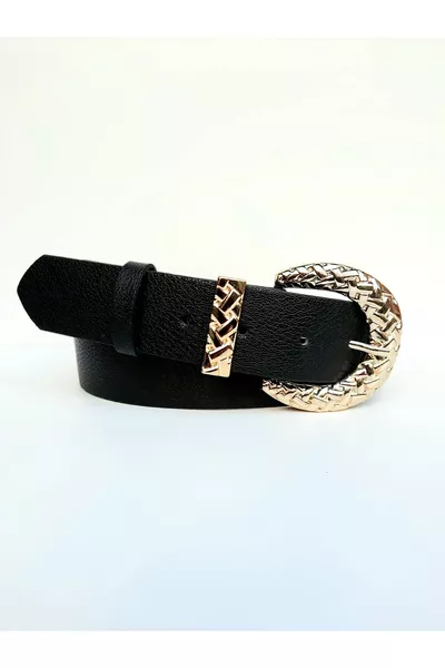 حزام أسود نسائي بمشبك ذهبي