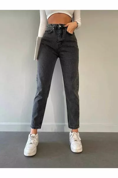 زها سنو رمادي غامق عالي الخصر ليكرا أمي جينز