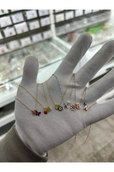 Sterling Silver Gold Plated 3D M Letter and Ladybug Necklace