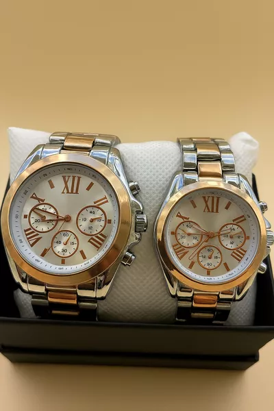 Dear Couple Gold Steel Case Analog Wristwatch