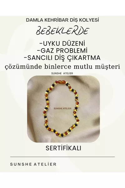 Tropfenförmige Bernsteinkette für Babys mit Knoten, zertifiziert (ZÄHNE-GENERELLE GESUNDHEIT) (4,5-5,5 GRAMM)