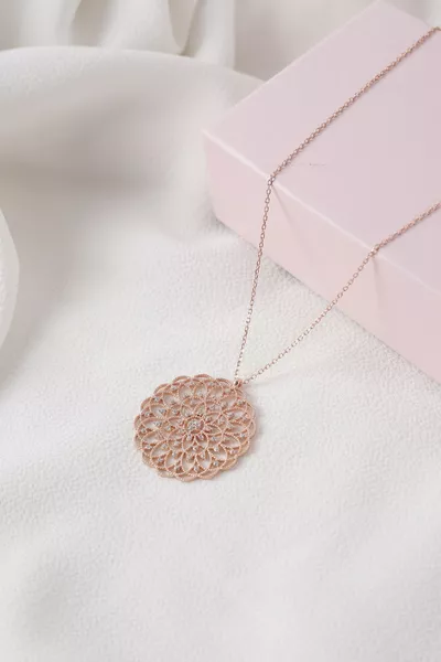 Setting Silver Chain Flower of Life Rose Plated Necklace