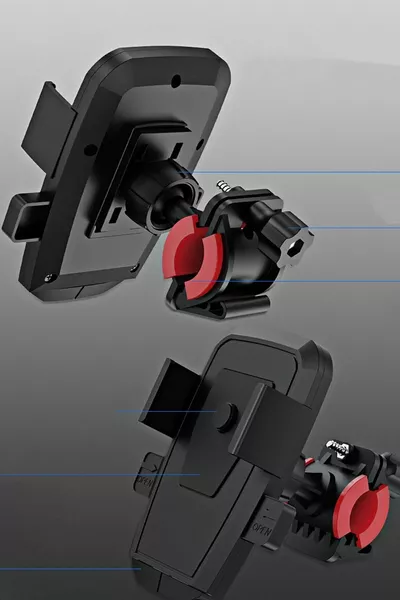 حامل هاتف مع قاعدة مثبتة ومتصلة بمقود الدراجة