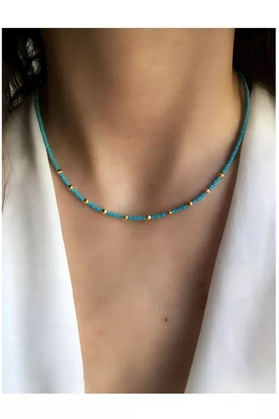 Women's Gold Blue Afghan Beaded Necklace