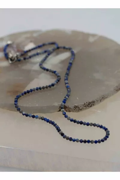قلادة حجر لازورد طبيعي رفيع 2 ملم