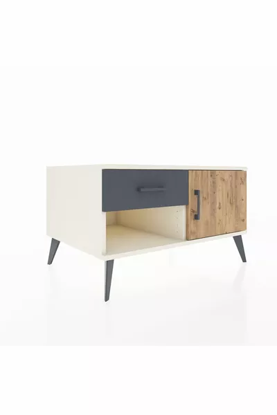 Commode Kronos avec une étagère, un tiroir et une porte, Pierre de lune-Pin/Anthracite