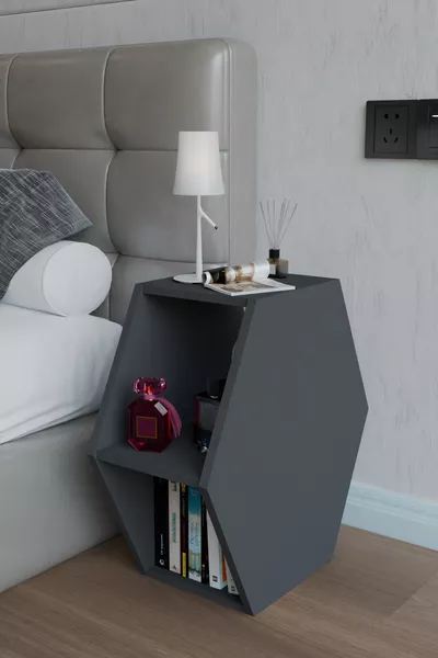 Hexagon Design Nightstand, Modern Bedroom Bedside Table, Decorative Bookshelf, Nightstand with Shelves