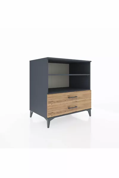 Commode Kronos 2 étagères 2 tiroirs Anthracite-Bois de pin