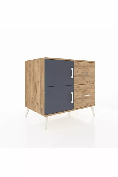 خزانة كرونوس ذات رف واحد، درجان، بابان، خشب الصنوبر/أنثراسيت