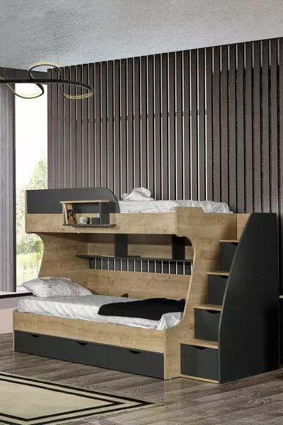 سرير طابقين، سرير طابقين مع درج تروا مع مرتبتين مريحة