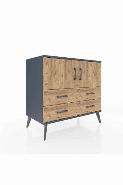 خزانة هايبريون ذات رفين، 4 أدراج، بابان، أنثراسيت-صنوبر