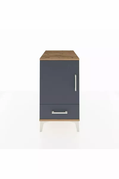 Kronos Nachtkastje met 2 Planken, 1 Lade en 1 Deurtje, Dennen-Antraciet