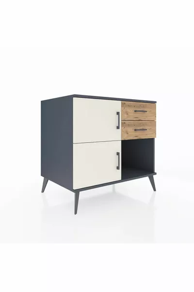 Kronos Dressoir met één plank, 2 lades en 2 deuren Antraciet-Leisteen/Den