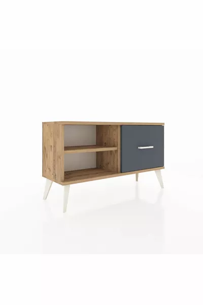 Arges Kast Met Eén Plank En Eén Lade, Dennen-Dennen/Antraciet