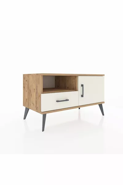 Cassettiera Hyperion con 2 Ripiani, 1 Cassetto e 1 Anta, Pino-Pietra di Luna