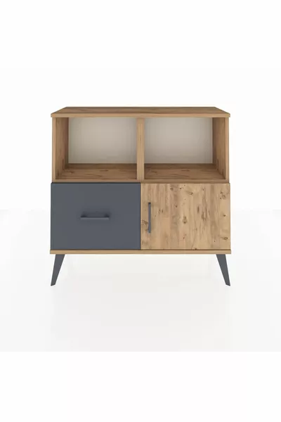 خزانة أرجس ذات رفين ودرج واحد وباب واحد، خشب الصنوبر/أنثراسيت