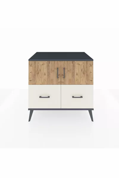 Kronos Dresser with 2 Shelves, 2 Drawers, 2 Doors Anthracite-Pine/Ayat Stone