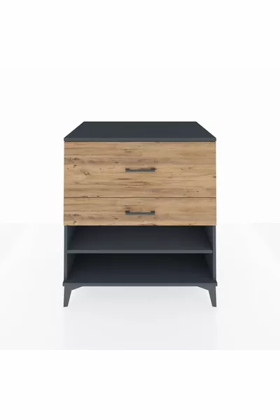 Kronos Dresser Single Shelf 2 Drawers Anthracite-Pine