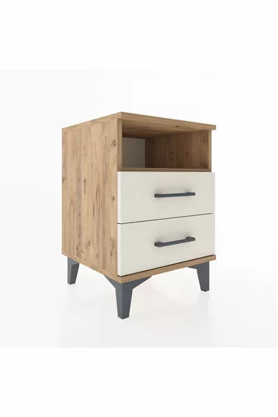 Hyperion Nightstand with One Shelf and 2 Drawers Pine-Ash