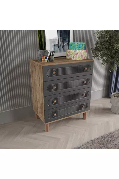 Шифонер с 4 чекмеджета Furkan с мембранен Бохем капак - Доставя се с монтаж.