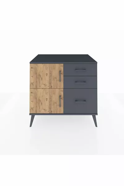 Kronos Dressoir Met Één Plank, 3 Lades, 2 Deuren, Antraciet-Berk/Antraciet