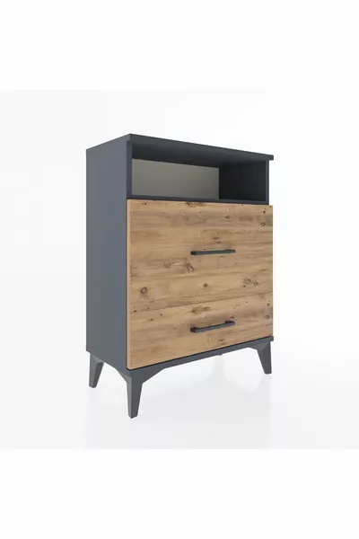 أرجس كومودين ذو رف واحد ودرجين - أنثراسيت وصنوبر