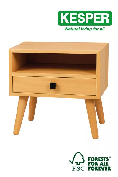 Скандинавска масивна нощна шкафче – Бреза / Минималистичен дизайн