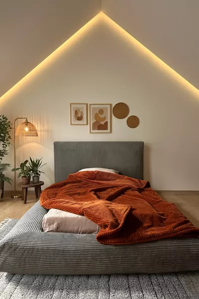 DuoBed Misafir Yataklı Fitilli Peluş Havuzlu Baza + Başlık + Yatak İkiz Yataklı