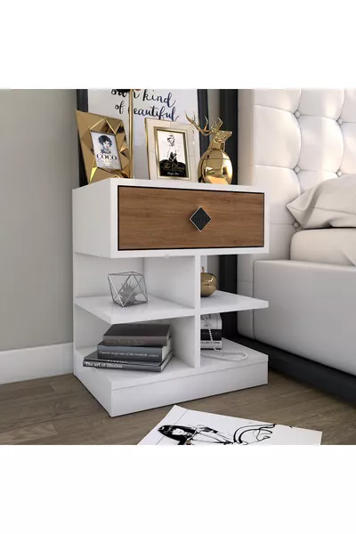 Asia Single-Drawer Nightstand with Shelf - White Oak