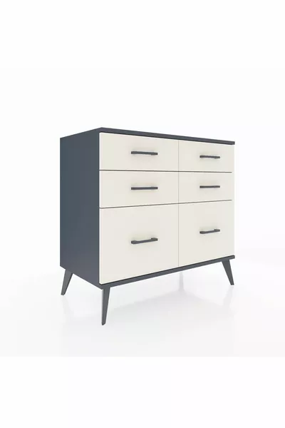 Commode Hyperion 6 tiroirs Anthracite-Anthracite/Pierre de lune