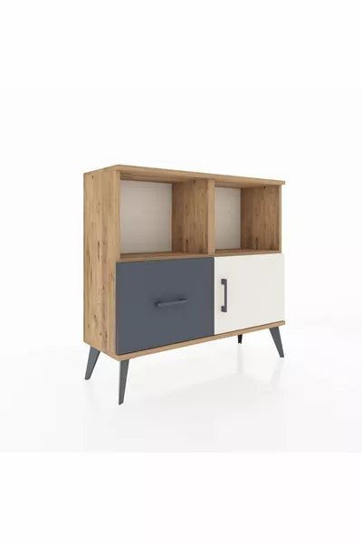 خزانة أرجس ذات رفين ودرج واحد وباب واحد، خشب الصنوبر/حجر رملي داكن