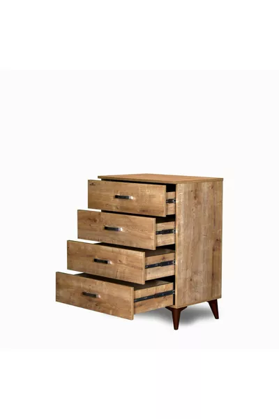 دولاب أدراج عميق متعدد الاستخدامات بلون خشبي فاتح، مصنوع من خشب مضغوط، يدوي الصنع