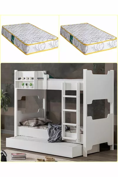 Lits superposés en profil MDF, lit superposé modulable Eurasia avec deux lits confort